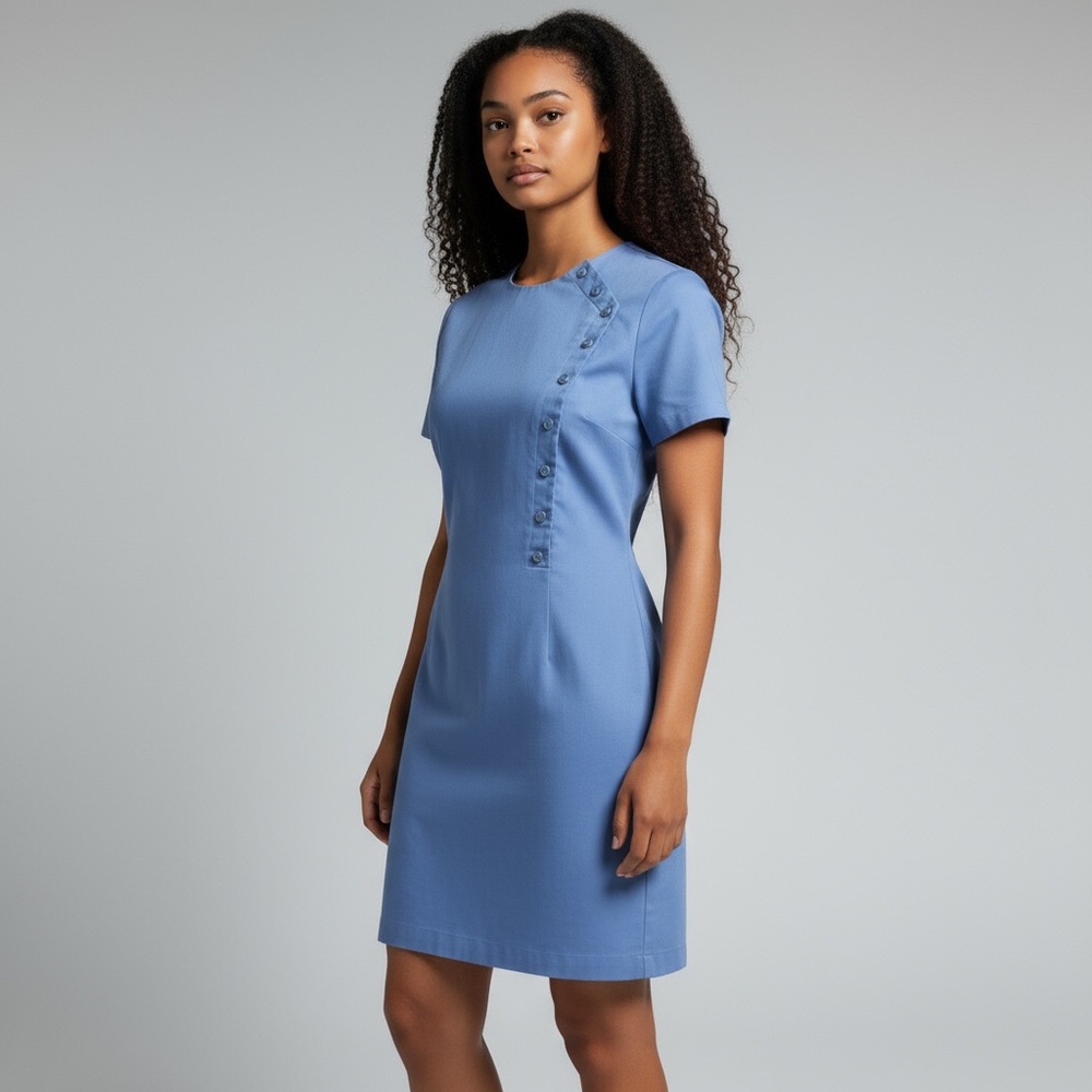 J. Mc Laughlin Cotton Stretch Button Detail Cornflower‎ Blue Sz 4 Zip Up Dress